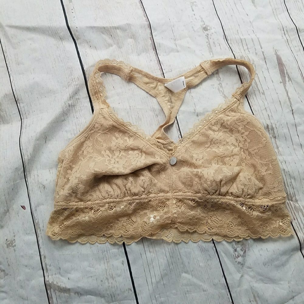 5/$25 DKNY nude bralette large lace overlay racer back